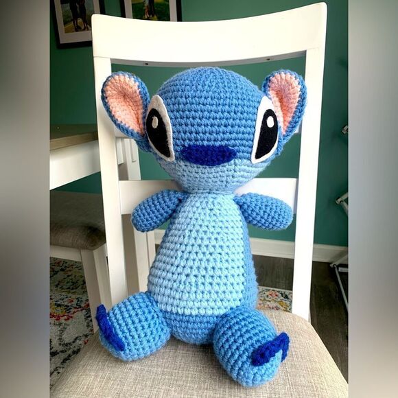 Stitch Lilo And Stitch Crochet Doll Stuffed Animal Blue White Large Knit Animal - Picture 1 of 10